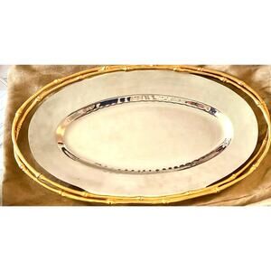 NIB  L'OBJET 24K Gold Trim  Elegant Silver Tray